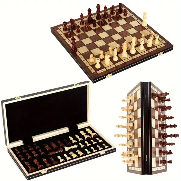 Wooden Folding Chess Set with Felt Board - Image 6