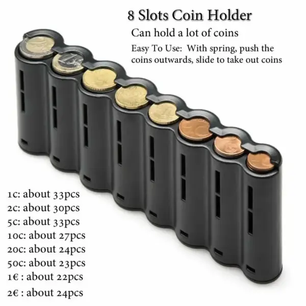 8 Slot Black Euro Coin Dispenser Organizer - Image 2