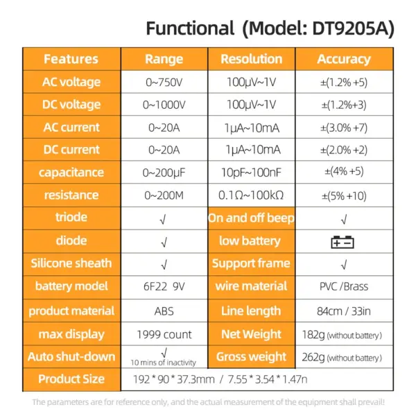 DT-9205A Digital Multimeter Voltage Tester - Image 4