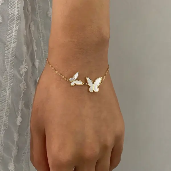18K Gold Stainless Steel Butterfly Charm Bracelet - Image 3
