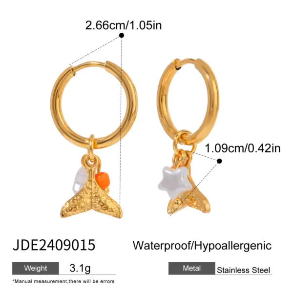 Stainless Steel Flower Heart Drop Dangle Earrings - Image 6