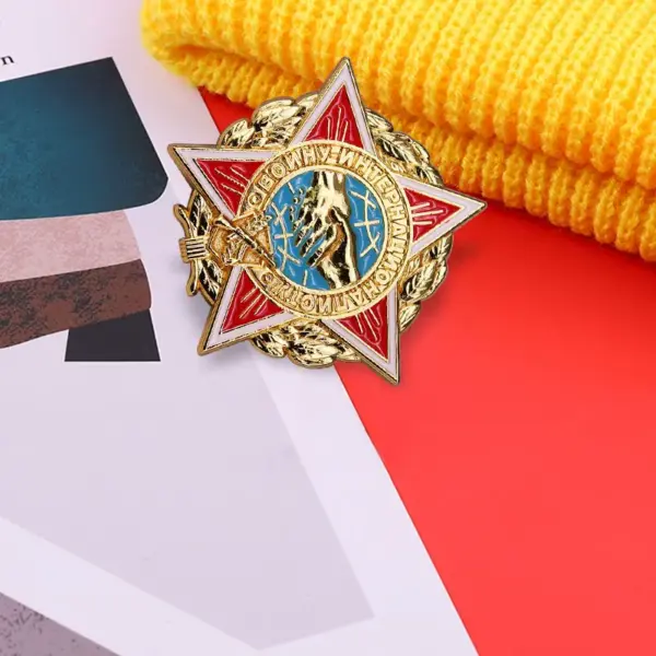 Soviet Red Star Badge Medal Copper Brooch - Image 6