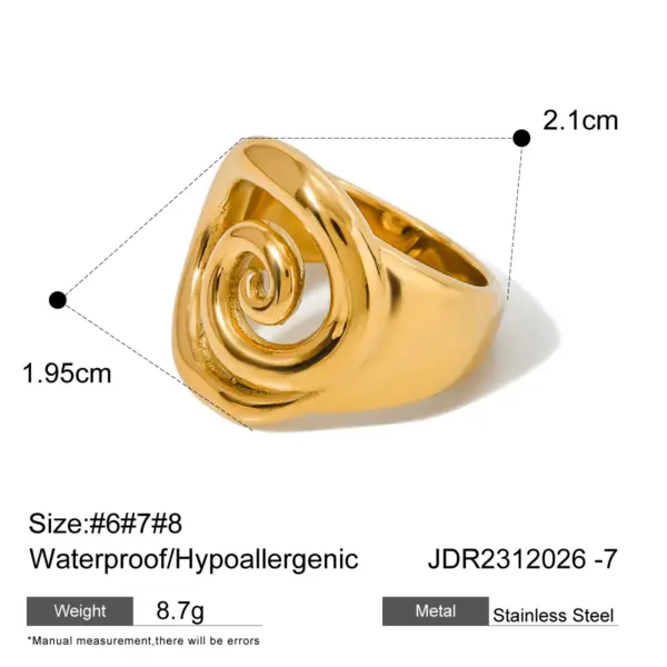 18K Gold Geometric Fashion Ring for Women - Image 9