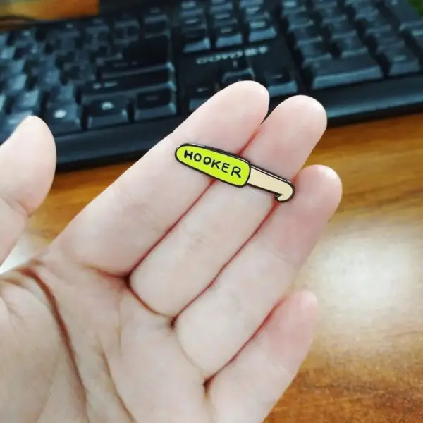 Crochet Hook Enamel Pin with Humorous Twist - Image 4