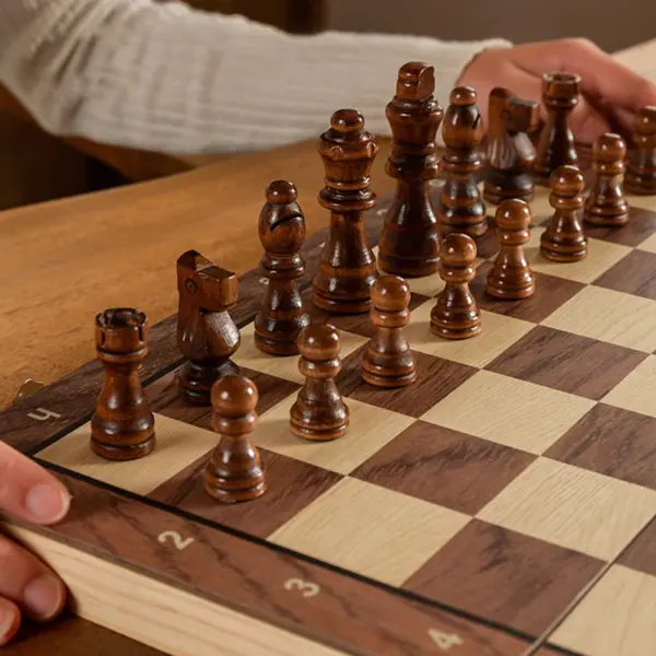 Magnetic Portable Folding Wooden Chess Set - Image 4