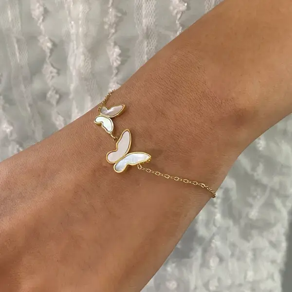 18K Gold Stainless Steel Butterfly Charm Bracelet - Image 2