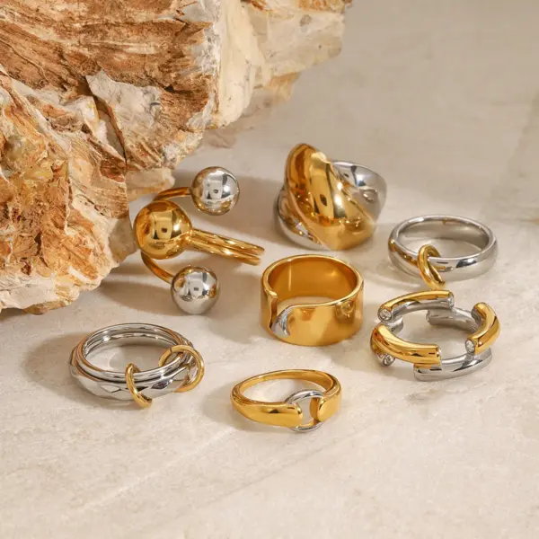 Gold and Silver Geometric Open Ring - Image 4