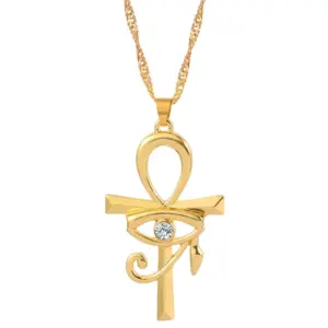 Eye of Horus Gold Ankh Pendant Necklace