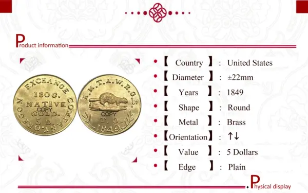 1849 Oregon Exchange Commemorative Coin Replica - Image 6