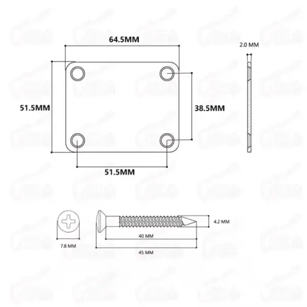 Electric Guitar Bass Neck Plate with Screws - Image 4
