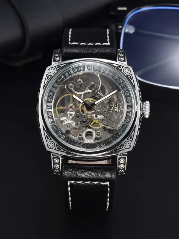 LONGLUX L8071 Retro Mechanical Leather Watch - Image 12