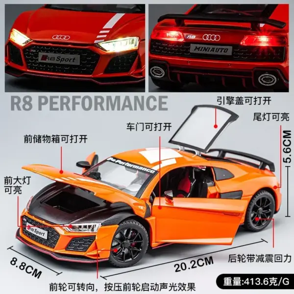 1:24 Audi R8 V10 Diecast Metal Model Car - Image 4