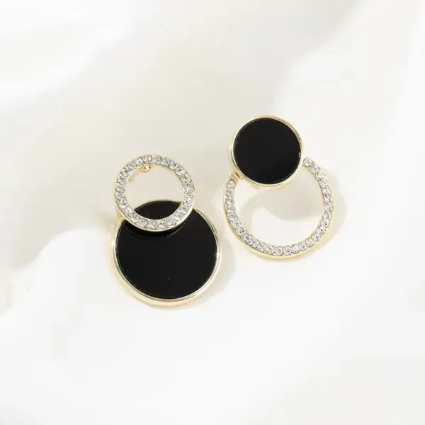 Asymmetrical Black Round Stud Earrings - Image 5