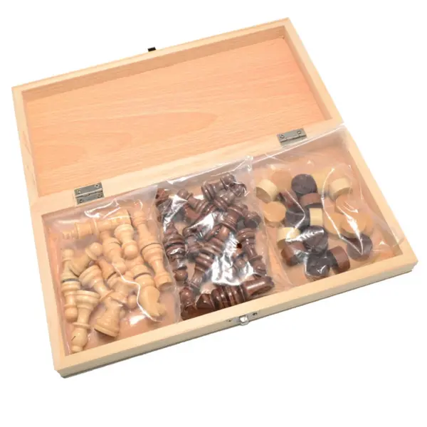Portable Wooden 2 in 1 Chess Board Set - Image 5