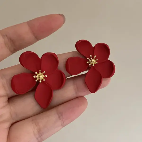 Big Red Flower Stud Earrings for Women - Image 4