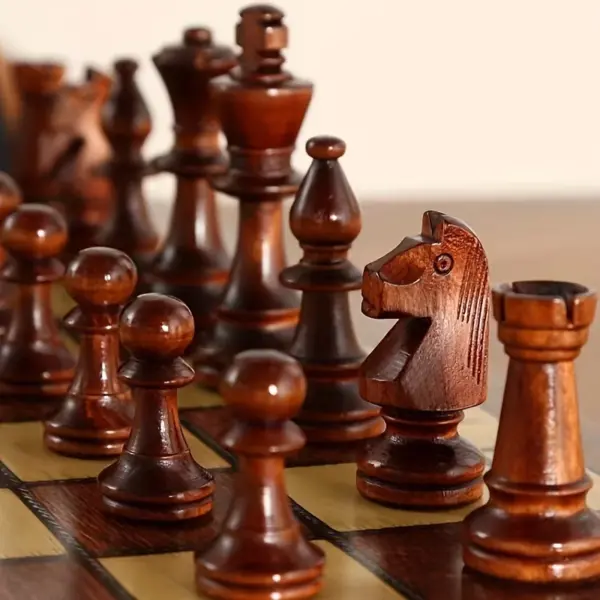Wooden Folding Chess Set with Felt Board - Image 3