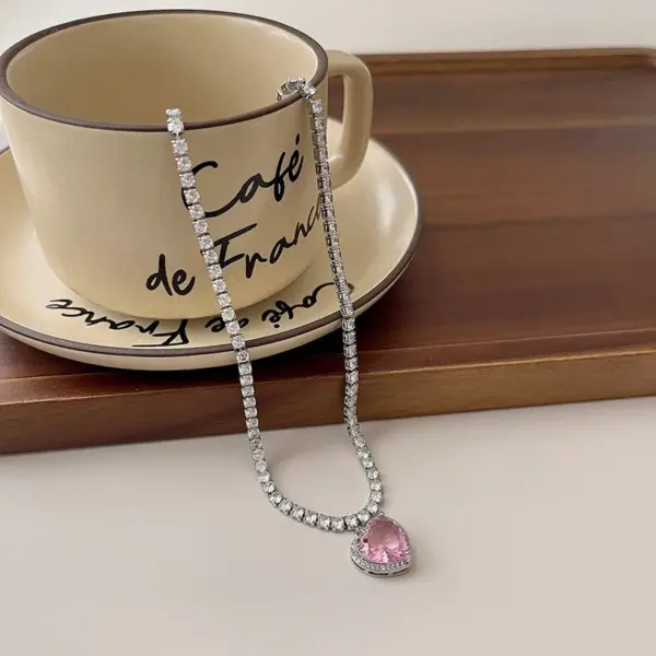 Pink Heart Pendant Necklace for Women - Image 3
