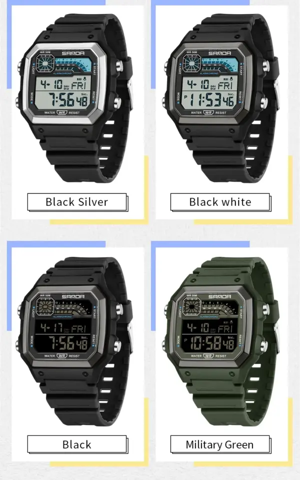 SANDA 6196 Square Men's Digital Wristwatch - Image 6