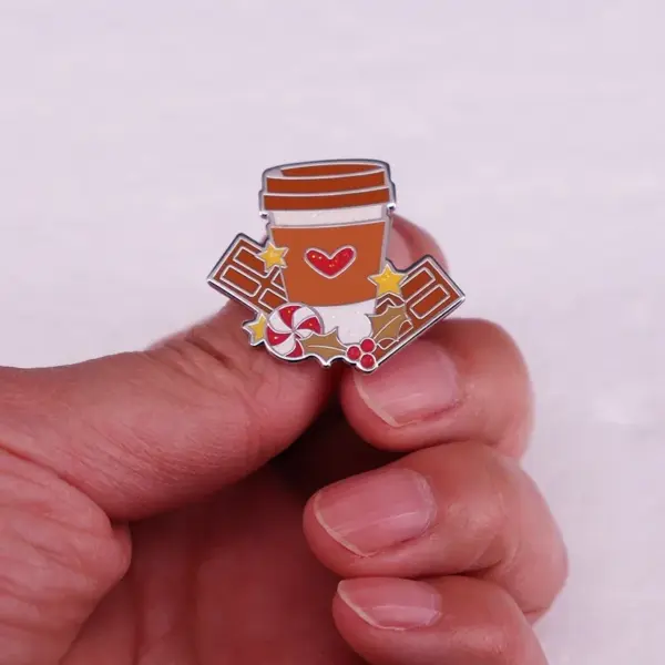 Mocha Enamel Coffee Brooch with Chocolate Design - Image 3