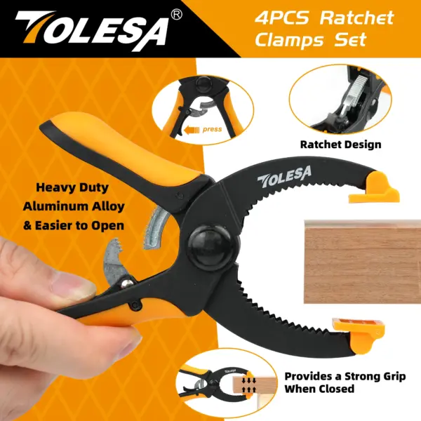 TOLESA 4PCS 5 inches Ratcheting Clamps Set - Image 4
