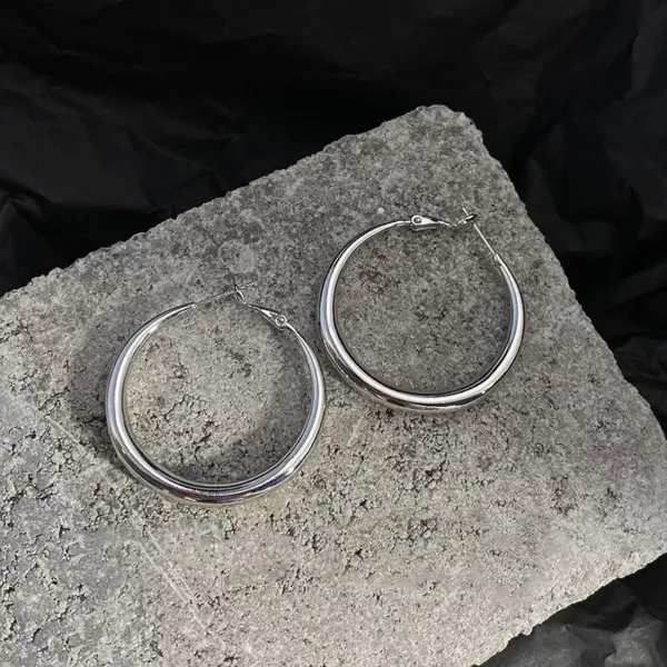 Big Round Stainless Steel Hoop Earrings - Image 8