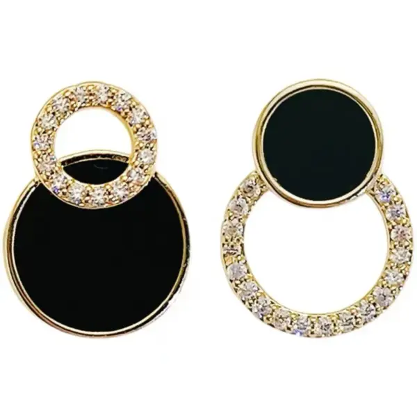 Asymmetrical Black Round Stud Earrings - Image 6