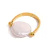Gold Plated Stainless Steel Pearl U-shaped Ring