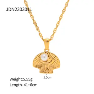 Gold Stainless Steel Shell Pendant Necklace 54 S53f954747e4146b5b6654c916ab0bb1f0