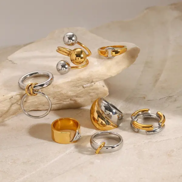Gold and Silver Geometric Open Ring - Image 5