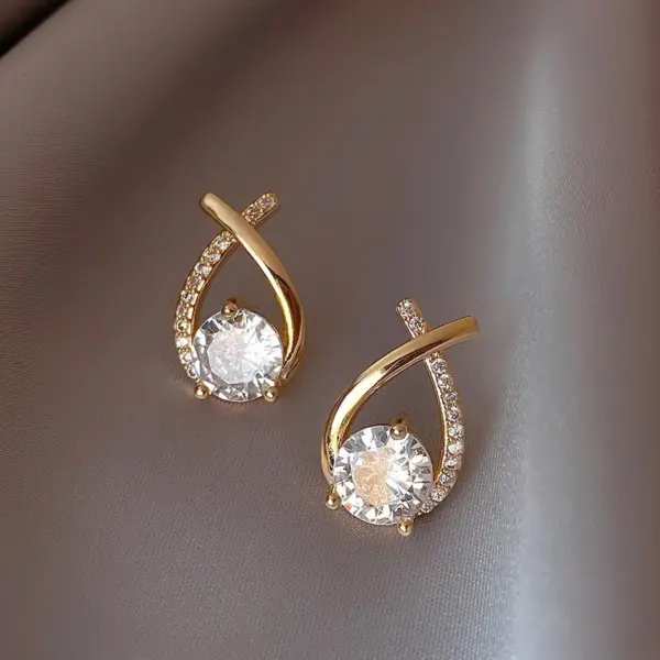 Elegant Cross Stud Earrings with Cubic Zirconia - Image 3