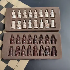 Resin Chess Set with Leather Chessboard