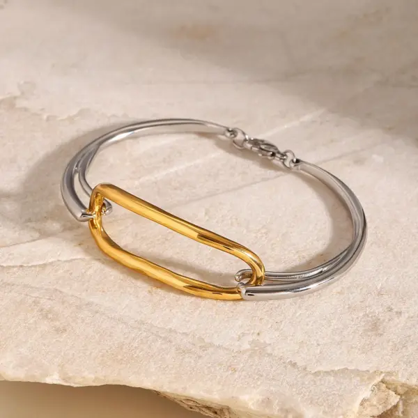 Geometric 18K Gold Stainless Steel Bangle - Image 4