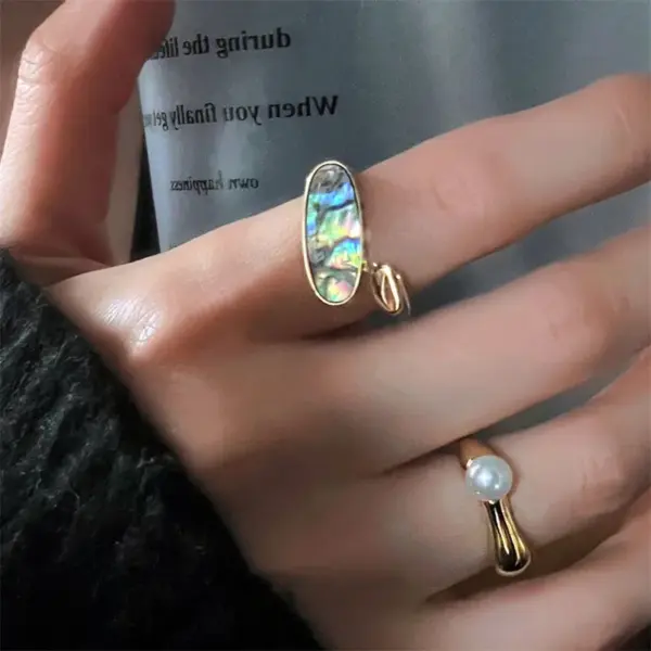 Elegant Shell Opal Stone Cuff Ring - Image 10