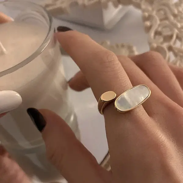 Elegant Shell Opal Stone Cuff Ring - Image 11
