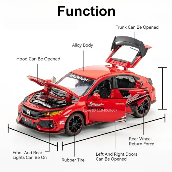 Scale 1:32 CIVIC TYPE-R Diecast Car Model - Image 2