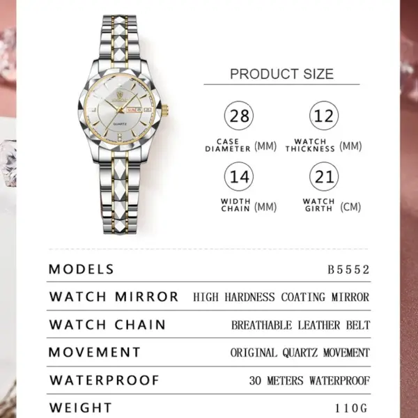BINBOND B5552 Quartz Women's Watch Stainless Steel - Image 2