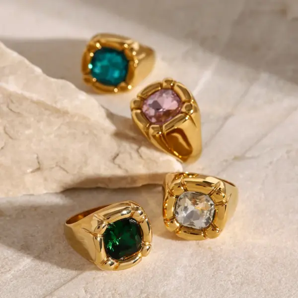 Colorful Cubic Zirconia Stainless Steel Ring - Image 4