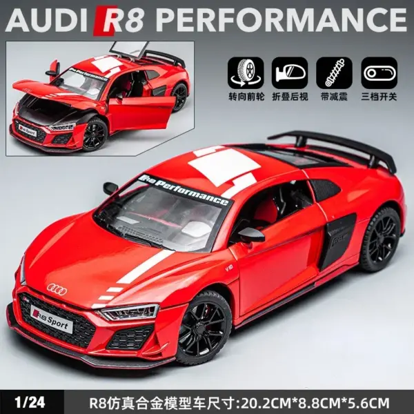 1:24 Audi R8 V10 Diecast Metal Model Car - Image 8