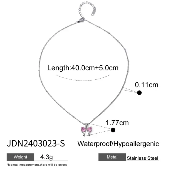 Trendy White Bowknot Stainless Steel Necklace - Image 7