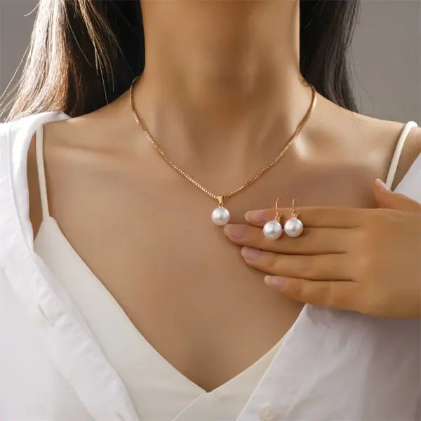Vintage Pearl Jewelry Set with Earrings and Necklace - Image 2