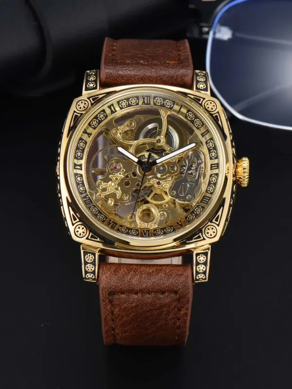 LONGLUX L8071 Retro Mechanical Leather Watch - Image 10