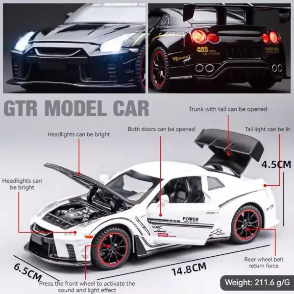 1:32 Diecast Nissan GTR R35 Sports Car Model - Image 4