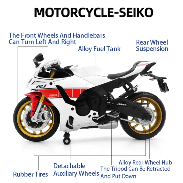 1:12 Yamaha YZF-R1M Diecast Motorcycle Model - Image 2