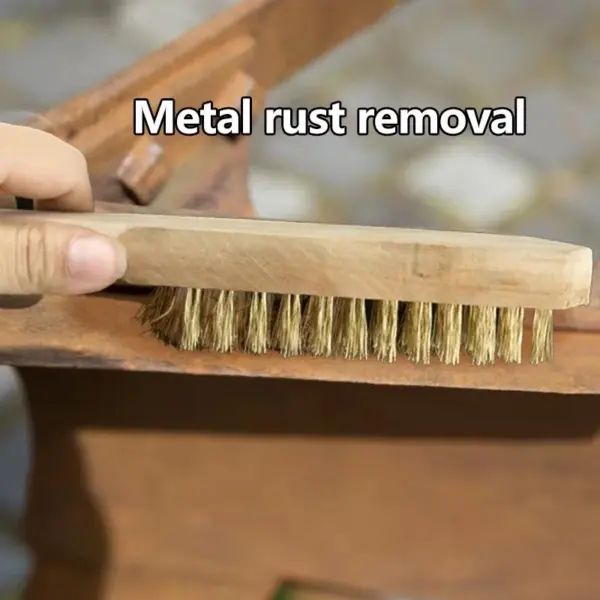 Wooden Handle Copper Plated Wire Brush - Image 2