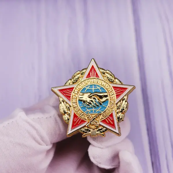 Soviet Red Star Badge Medal Copper Brooch - Image 3