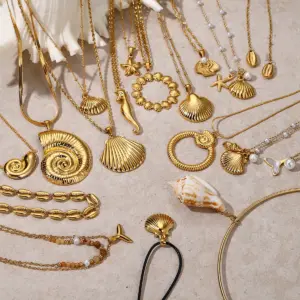 Gold Stainless Steel Shell Pendant Necklace