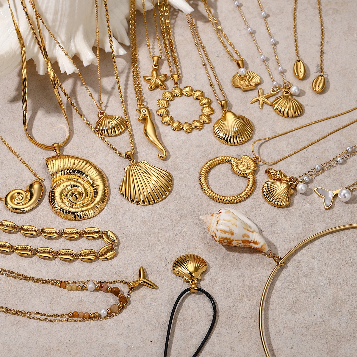 Gold Stainless Steel Shell Pendant Necklace 1 Gold Stainless Steel Shell Pendant Necklace