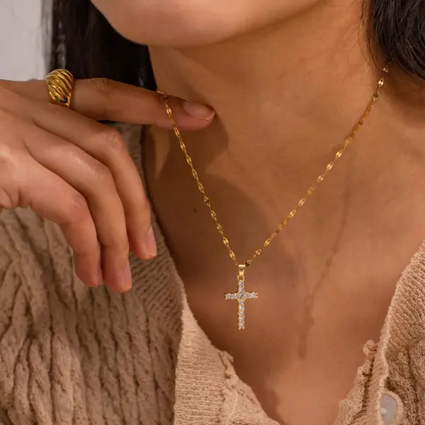 Stainless Steel 18K Gold Plated Cross Necklace - Image 4
