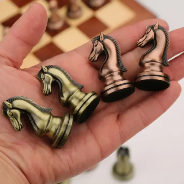 Antique Bronze Chess Set with Wooden Box - Image 3
