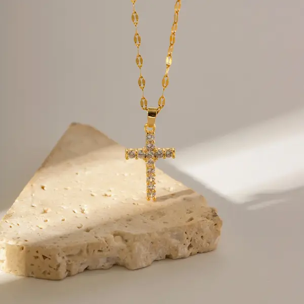 Stainless Steel 18K Gold Plated Cross Necklace - Image 2